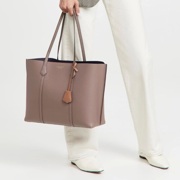 Tory Burch Perry Triple Compartment Leather Tote in Clam Shell - Picture 1 of 6
